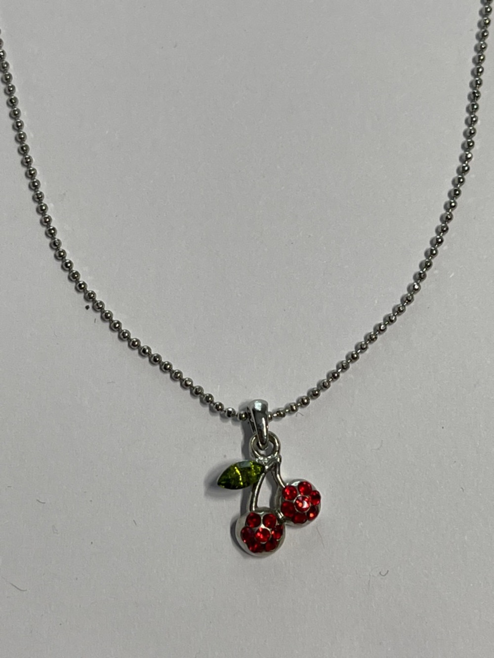 Vintage 90s sparkling cherry charm on adjustable silver chain